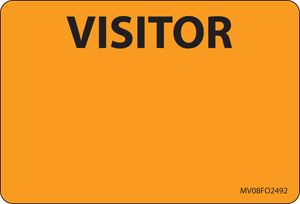 Visitor Pass Label Paper, Removable "Visitor"  2-15/16" X 2" Fluorescent Orange, 333 per Roll
