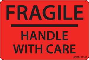 Label Paper Permanent Fragile Handle with 1" Core 2" 15/16"x2 Fl. Red 333 per Roll