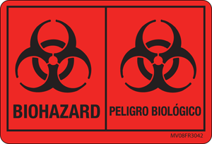 Label Paper Permanent Biohazard Peligro 1" Core 2" 15/16"x2 Fl. Red 333 per Roll