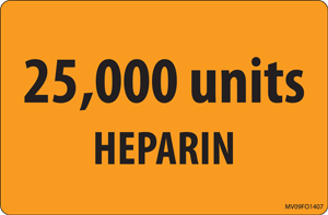 Label Paper Removable 25000 Units Heparin, 1" Core, 4" x 2 5/8", Fl. Orange, 375 per Roll