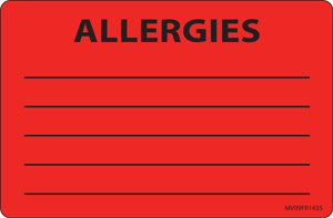 Label Paper Permanent Allergies 1" Core 4"x2 5/8" Fl. Red 375 per Roll