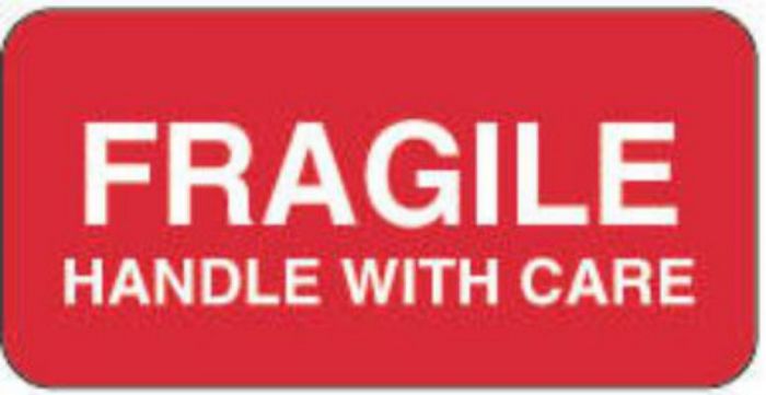 Label Paper Permanent Fragile Handle with  2"x1" Red 1000 per Roll