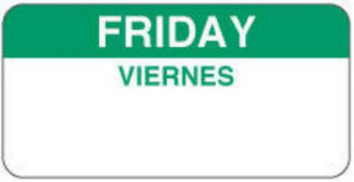 Label Paper Permanent Friday Viernes  2"x1" White with Green 1000 per Roll
