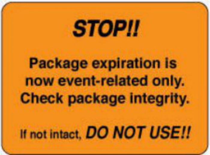 Label Paper Permanent Stop!! Package 2 3/8" x 1", 3/4", Fl. Orange, 1000 per Roll