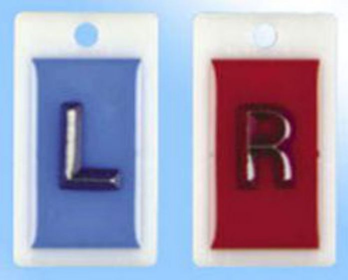 X-Ray Marker | Abbreviated Right and Left|No Initials Red and Blue Poly Casing 5/8", 2 per Set
