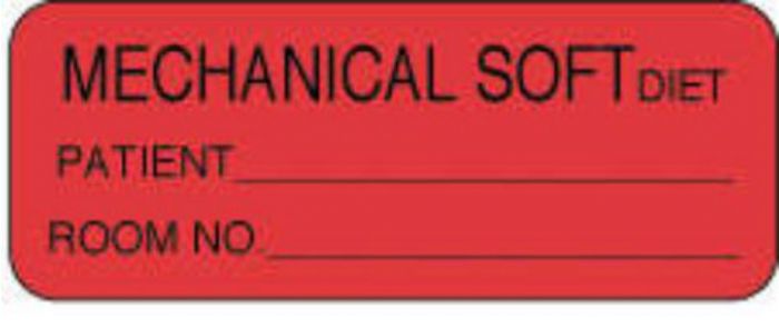 Label Paper Permanent Mechanical Soft Diet 2 1/4" x 7/8", Fl. Red, 1000 per Roll