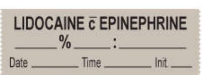Anesthesia Tape with Date, Time & Initial (Removable) Lidocaine Epinephrine 1/2" x 500" - 333 Imprints - Gray - 500 Inches per Roll