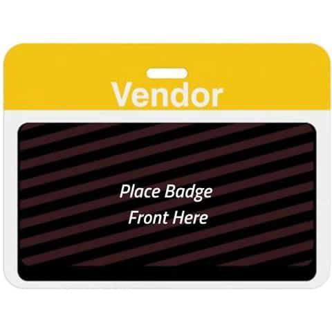 TEMPbadge® Large Expiring Visitor Badge Clip-on BACK, Pre-Printed "Vendor," Yellow, Box of 1000