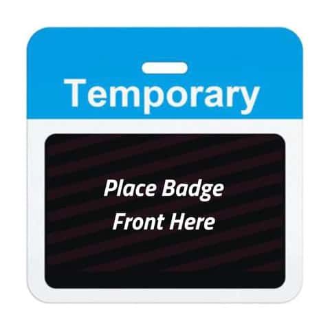TEMPbadge® Expiring Visitor Badge Clip-on BACK, Pre-Printed "Temporary," Blue, Box of 1000
