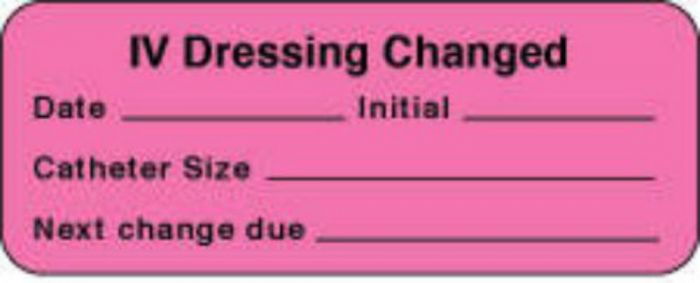 IV Label Paper Permanent IV Dressing Changed  2 1/4"x7/8" Fl. Pink 1000 per Roll