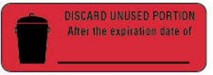 Communication Label (Paper, Permanent) Discard Unused 1 1/2" x 1/2" Fluorescent Red - 1000 per Roll