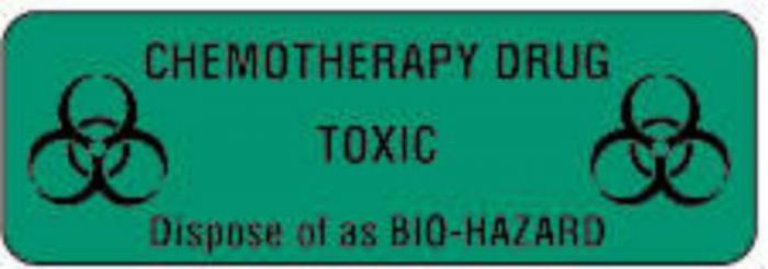 Communication Label (Paper, Permanent) Chemotherapy Drug 1 1/2" x 1/2" Green - 1000 per Roll