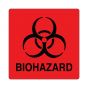 Hazard Label (Paper, Permanent) Biohazard  6"x6 Fluorescent Red - 50 Labels per Package