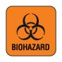 Hazard Label (Paper, Permanent) Biohazard  1"x1 Fluorescent Orange - 1000 Labels per Roll