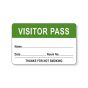 Visitor Pass Label Paper Removable "Visitor Pass Name" 1-1/2" Core 2-3/4" x 1-3/4" Light Green, 1000 per Roll