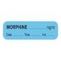 Anesthesia Label with Date, Time & Initial (Paper, Permanent) Morphine mg/ml 1 1/2" x 1/2" Blue - 1000 per Roll