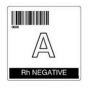 ISBT 128 Label (Synthetic, Permanent) "A RH Negative'' 2"x2" White - 500 per Roll