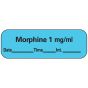 Anesthesia Label with Date, Time & Initial (Paper, Permanent) Morphine 1" mg/ml 1 1 1/2" x 1/2" Blue - 600 per Roll
