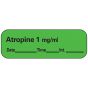 Anesthesia Label with Date, Time & Initial (Paper, Permanent) Atropine 1" mg/ml 1 1 1/2" x 1/2" Green - 600 per Roll