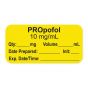 Anesthesia Label, with Expiration Date, Time & Initial (Paper, Permanent) "Propofol 10 mg/ml" 1-1/2" x 3/4", Yellow - 500 per Roll