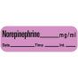 Anesthesia Label with Date, Time & Initial (Paper, Permanent) NorEpinephrine 1 1/2" x 1/2" Violet - 600 per Roll
