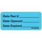 Label Paper Removable Date Recd Date, 1" Core, 2 1/4" x 1", Blue, 420 per Roll