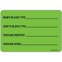 Label Paper Removable Moms Blood Type, 1" Core, 2" 15/16" x 2, Fl. Green, 333 per Roll