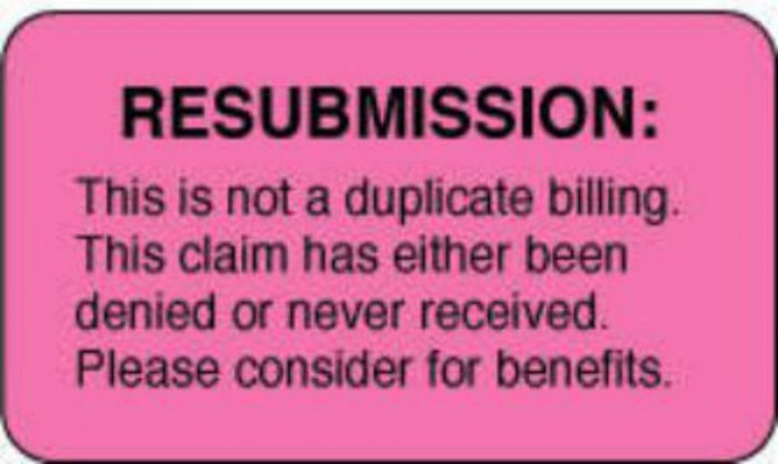 Label Paper Permanent Resubmission: This 1 5/8" x 7/8", Fl. Pink, 1000 per Roll