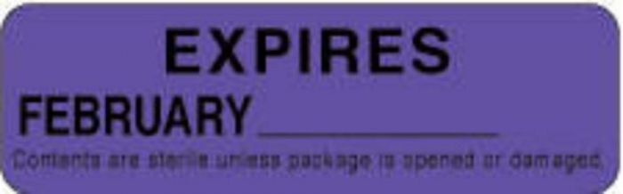 Label Paper Permanent Expires February  2 7/8"x7/8" Purple 1000 per Roll