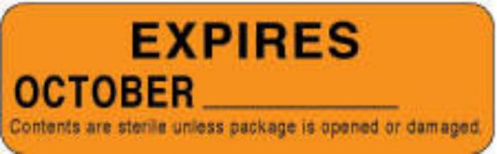 Label Paper Permanent Expires October  2 7/8"x7/8" Orange 1000 per Roll