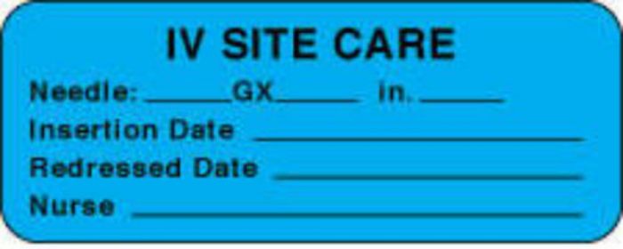 Label Paper Permanent IV Site Care, 2 1/4" x 7/8", Light Blue, 1000 per Roll