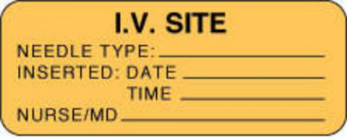 IV Label Paper Permanent IV Site Needle  2 1/4"x7/8" Yellow 1000 per Roll