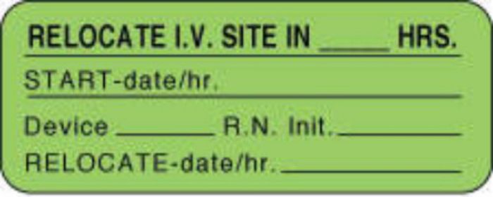 IV Label Paper Permanent Relocate IV Site  2 1/4"x7/8" Fl. Green 1000 per Roll