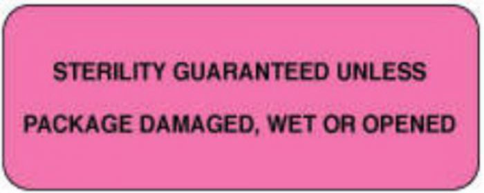 Label Paper Removable Sterility Guaranteed 2 1/4" x 7/8", Fl. Pink, 1000 per Roll