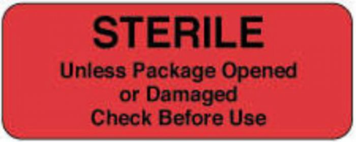 Label Paper Permanent Sterile Unless 2 1/4" x 7/8", Red, 1000 per Roll