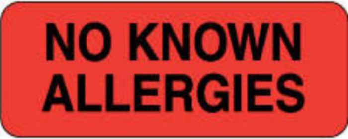 Label Paper Permanent No Known Allergies 2 1/4" x 7/8", Red, 1000 per Roll