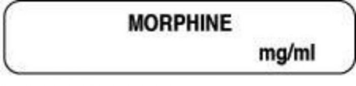 Anesthesia Label (Paper, Permanent) Morphine mg/ml 1 1/2" x 1/3" White - 1000 per Roll