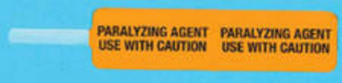 Syringe Flag Label Synthetic Permanent "Paralyzing Agent Use" 3 7/8" X 3/4" Orange, 20 per Sheet, 100 Sheets per Package