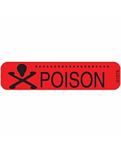 Communication Label (Paper, Permanent) Poison 1 9/16" x 3/8" Red - 500 per Roll, 2 Rolls per Box