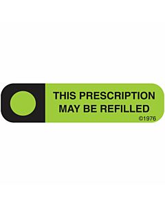 Communication Label (Paper, Permanent) Rx May Be Refilled, 1 9/16" x 3/8" Green - 500 per Roll, 2 Rolls per Box