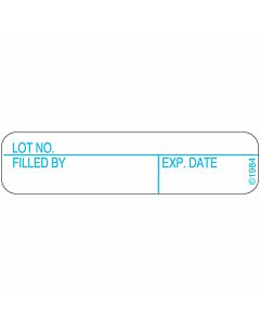 Communication Label (Paper, Permanent) Lot # Filled By 1 9/16" x 3/8" White - 500 per Roll, 2 Rolls per Box