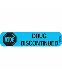 Communication Label (Paper, Permanent) Drug Discontinued 1 9/16" x 3/8" Blue - 500 per Roll, 2 Rolls per Box