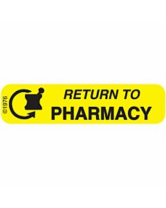 Communication Label (Paper, Permanent) Return to Pharmacy 1 9/16" x 3/8" Yellow - 500 per Roll, 2 Rolls per Box