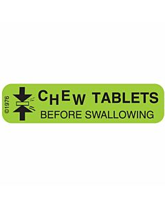 Communication Label (Paper, Permanent) Chew Tablet Before 1 9/16" x 3/8" Green - 500 per Roll, 2 Rolls per Box
