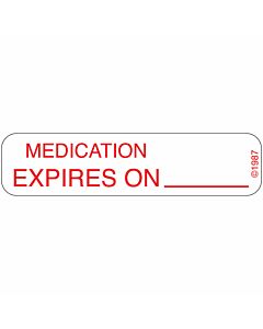 Communication Label (Paper, Permanent) Medication Expires 1 9/16" x 3/8" White - 500 per Roll, 2 Rolls per Box