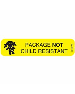 Communication Label (Paper, Permanent) Package Not Child 1 9/16" x 3/8" Yellow - 500 per Roll, 2 Rolls per Box