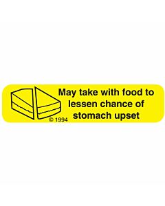 Communication Label (Paper, Permanent) Take with Food 1 9/16" x 3/8" Yellow - 500 per Roll, 2 Rolls per Box