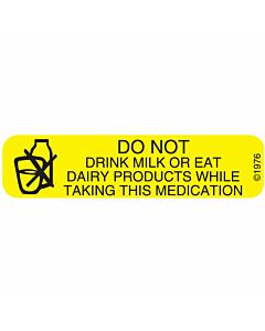 Communication Label (Paper, Permanent) Do Not Drink Milk 1 9/16" x 3/8" Yellow - 500 per Roll, 2 Rolls per Box