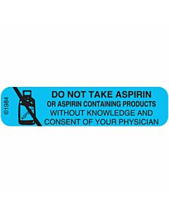 Communication Label (Paper, Permanent) Dont Take Aspirin 1 9/16" x 3/8" Blue - 500 per Roll, 2 Rolls per Box
