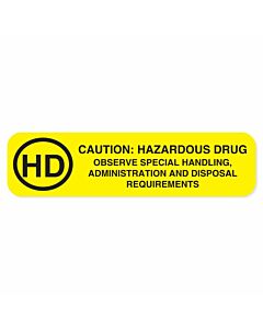 Label Paper Permanent HD Caution: Hazardous Drug 2-3/16"x9/16" Yellow, 1000 per Roll